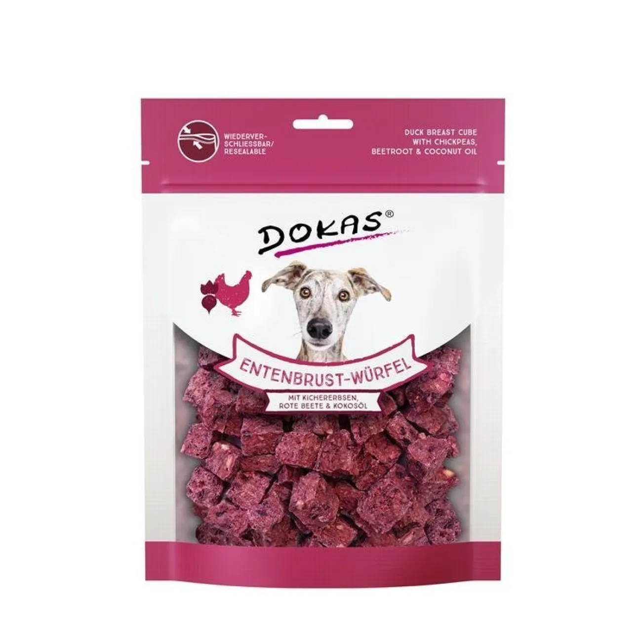 Dokas Trainingssnacks Für Hunde | Trainersnacks- Entenbrust Würfel mit Kichererbsen und Rote Beete