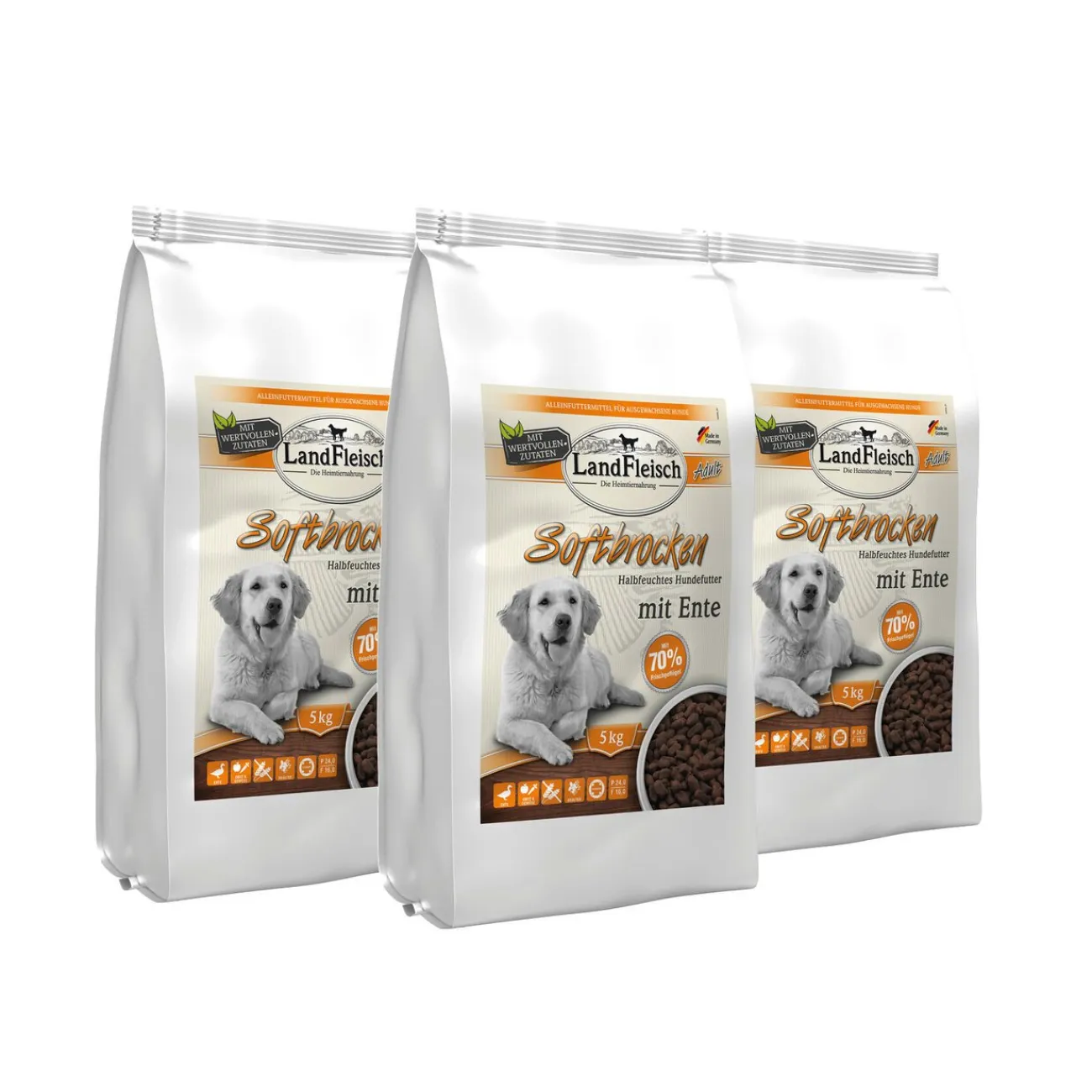 Landfleisch Hundefutter- Softbrocken getreidefrei Adult mit Ente