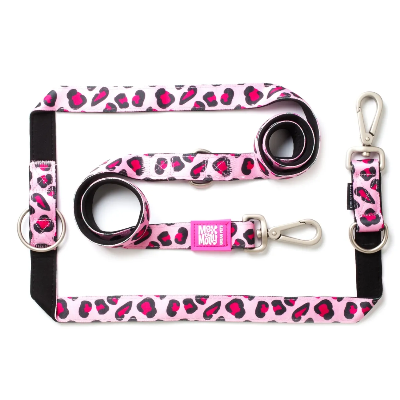 Max & Molly Suchleinen, Schleppleinen | Kurzführer Hund- Original Multifunktionsleine Leopard Pink rosa