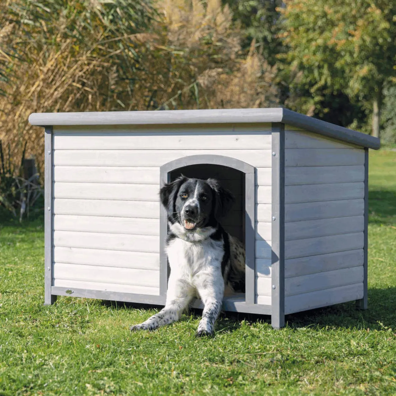 TRIXIE Hundehütten | Hundehütten & Freilauf- Hundehütte Classic aus Kiefernholz grau